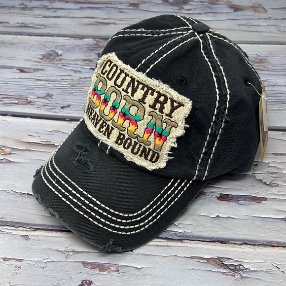 🆕NWT Trucker Hat Country Born Heaven Bound Graphic Vintage Distressed Style - Picture 2 of 7